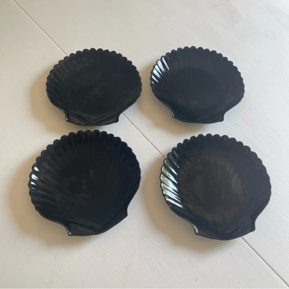 Black‎ seashell plate, Arcopal Coquillage black side plate set for 4